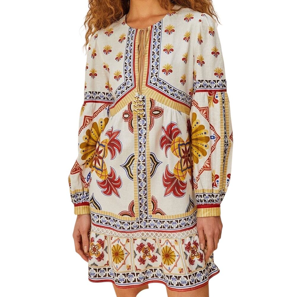 Farm Rio Mini Dress NWT, Off-White Marys Tiles, Tile Pattern sz L Fits 10, 12